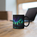 Bigfoot Northern Lights Mug, Sasquatch Aurora Borealis Coffee Cup, Nature Lover Gift, Cryptid Forest Drinkware, Outdoor Hiker Ceramic Mug