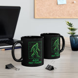 404 Not Found Bigfoot, Mug | Black Coffee Cup with Binary Sasquatch Design