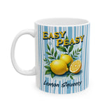 Easy Peasy Lemon Squeezy Mug | Lemon Illustration, Blue Striped Background