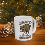 Jimothy Seattle's Masked-Ot Raccoon Mug, Funny Raccoon Coffee Cup, Trash Panda Humor Gift, Pacific Northwest Souvenir, Quirky Mascot Mug