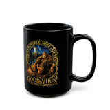 Good Vibes Bigfoot Illustration Mug | Black Ceramic Coffee Mug