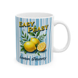 Easy Peasy Lemon Squeezy Mug | Lemon Illustration, Blue Striped Background