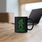404 Not Found Bigfoot, Mug | Black Coffee Cup with Binary Sasquatch Design