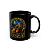 Good Vibes Bigfoot Illustration Mug | Black Ceramic Coffee Mug