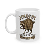 Jimothy Seattle's Masked-Ot Raccoon Mug, Funny Raccoon Coffee Cup, Trash Panda Humor Gift, Pacific Northwest Souvenir, Quirky Mascot Mug