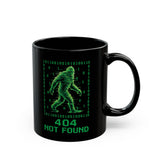 404 Not Found Bigfoot, Mug | Black Coffee Cup with Binary Sasquatch Design