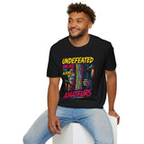 Undefeated Bigfoot T-Shirt - Retro 80s Vintage Style Neon Alien Sasquatch Graphic Shirt - Funny Hide and Seek Champion