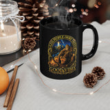 Good Vibes Bigfoot Illustration Mug | Black Ceramic Coffee Mug