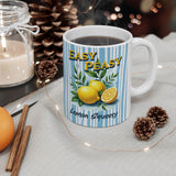 Easy Peasy Lemon Squeezy Mug | Lemon Illustration, Blue Striped Background