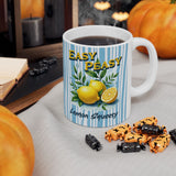 Easy Peasy Lemon Squeezy Mug | Lemon Illustration, Blue Striped Background