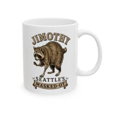 Jimothy Seattle's Masked-Ot Raccoon Mug, Funny Raccoon Coffee Cup, Trash Panda Humor Gift, Pacific Northwest Souvenir, Quirky Mascot Mug