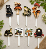 Funny Whimsical Plant Stakes, Markers for Houseplants, Frog, Mushroom, Raccoon, Snail, Turtle, Botanical Garden Stakes