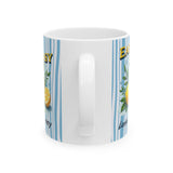 Easy Peasy Lemon Squeezy Mug | Lemon Illustration, Blue Striped Background