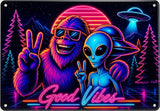 Bigfoot Aliens Funny Metal Sign, Quirky Sasquatch Garage and Den Decor (8x12 inches) UV Printed