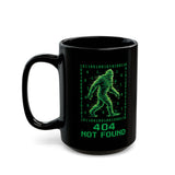 404 Not Found Bigfoot, Mug | Black Coffee Cup with Binary Sasquatch Design