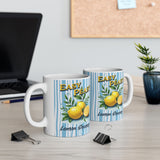 Easy Peasy Lemon Squeezy Mug | Lemon Illustration, Blue Striped Background