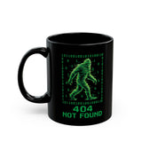 404 Not Found Bigfoot, Mug | Black Coffee Cup with Binary Sasquatch Design