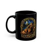 Good Vibes Bigfoot Illustration Mug | Black Ceramic Coffee Mug