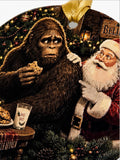 Funny Bigfoot Santa Ornament, Busted Eating Cookies Christmas Gift, Sasquatch Holiday Decoration, Double-Sided, Textured