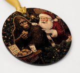 Funny Bigfoot Santa Ornament, Busted Eating Cookies Christmas Gift, Sasquatch Holiday Decoration, Double-Sided, Textured