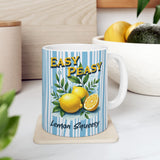 Easy Peasy Lemon Squeezy Mug | Lemon Illustration, Blue Striped Background