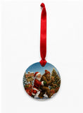 Funny Bigfoot Santa Ornament, Eating Santa's Cookies Christmas Gift, Sasquatch Holiday Decoration, Double-Sided, Textured