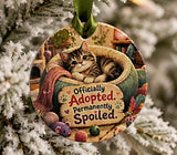 Pet Adoption Christmas Ornament, Officially Adopted Permanently Spoiled Cat Keepsake, Gotcha Day Gift, Cat First Xmas Forever Home Decor