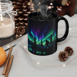 Bigfoot Northern Lights Mug, Sasquatch Aurora Borealis Coffee Cup, Nature Lover Gift, Cryptid Forest Drinkware, Outdoor Hiker Ceramic Mug