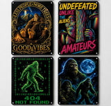Bigfoot Aliens Funny Metal Sign, Quirky Sasquatch Garage and Den Decor (8x12 inches) UV Printed