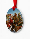 Funny Bigfoot Santa Ornament, Eating Santa's Cookies Christmas Gift, Sasquatch Holiday Decoration, Double-Sided, Textured