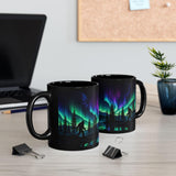 Bigfoot Northern Lights Mug, Sasquatch Aurora Borealis Coffee Cup, Nature Lover Gift, Cryptid Forest Drinkware, Outdoor Hiker Ceramic Mug