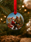 Funny Bigfoot Santa Ornament, Eating Santa's Cookies Christmas Gift, Sasquatch Holiday Decoration, Double-Sided, Textured