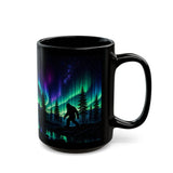 Bigfoot Northern Lights Mug, Sasquatch Aurora Borealis Coffee Cup, Nature Lover Gift, Cryptid Forest Drinkware, Outdoor Hiker Ceramic Mug