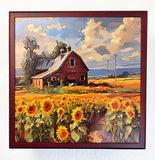 Rustic Sunflower Barn Wooden Keepsake Box – Textured Art Trinket Jewelry Storage (7x7x2.75)