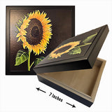 Sunflower Keepsake Box | Textured Art Tile Lid, Wooden Jewelry Storage