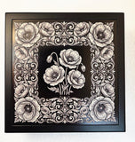Keepsake Box, Memory Box, Textured Poppy, Black White, Botanical Jewelry Storage (7x7 Inch)