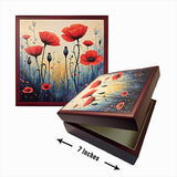 Keepsake Box, Memory Box  Rustic Poppies Textured Art Trinket Jewelry Storage (7x7x2.75)