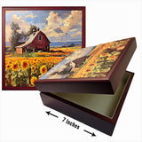 Rustic Sunflower Barn Wooden Keepsake Box – Textured Art Trinket Jewelry Storage (7x7x2.75)