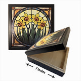 Daffodil Keepsake Box, Wooden Floral Jewelry Storage, Textured Art (7 Inch)