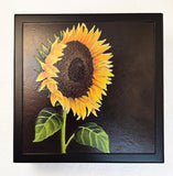 Sunflower Keepsake Box | Textured Art Tile Lid, Wooden Jewelry Storage