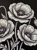 Keepsake Box, Memory Box, Textured Poppy, Black White, Botanical Jewelry Storage (7x7 Inch)