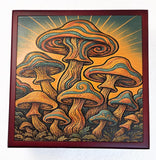 Wooden Mushroom Keepsake Box | Psychedelic Forest Art Jewelry Storage (7"x7")