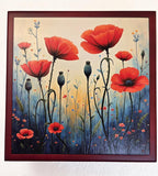 Keepsake Box, Memory Box  Rustic Poppies Textured Art Trinket Jewelry Storage (7x7x2.75)