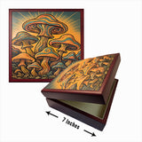 Wooden Mushroom Keepsake Box | Psychedelic Forest Art Jewelry Storage (7"x7")