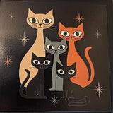 Mid Century Modern Cat Keepsake Box | Textured Tile Lid, Black Wooden Storage (7x7")