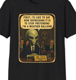 Alien Disclosure Illustration T-Shirt | Humorous Political UFO Design