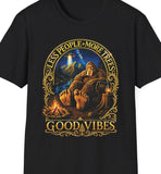 Retro Funnt Bigfoot tshirt, Good Vibes Sasquatch Graphic Tee, Camping Shirt, Humorous Less People More Trees Shirt