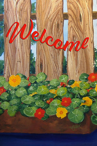 Garden Fence Nasturtiums Flag Yard Art from Painting by Rosie Wylder
