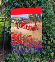 Tuscan Garden Flag Poppies from Original Art by Rosie Wylder