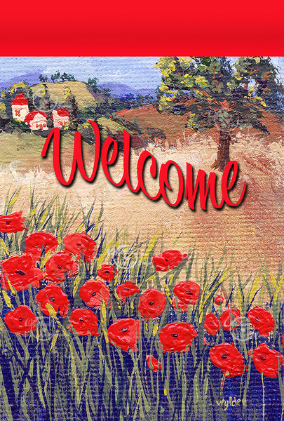 Tuscan Garden Flag Poppies from Original Art by Rosie Wylder